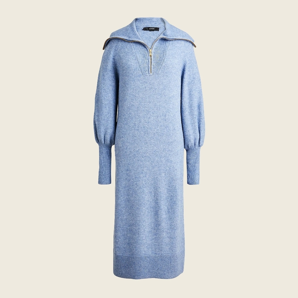 New! J. Crew Medium M Half-Zip Sweater Dress in Supersoft Yarn in Blue NWT